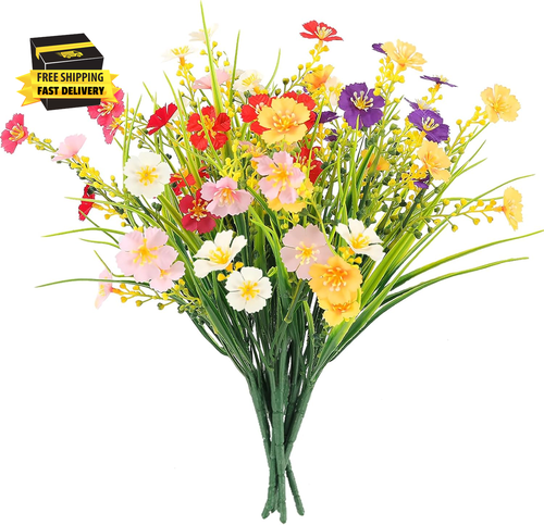 6 Bundles Artificial Outdoor Flowers UV Resistant No Fade Flowers Spring Fake Pl