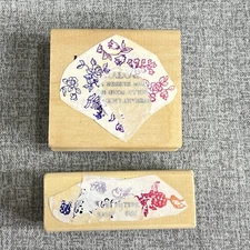 Holly Pond Hill Floral Wood Rubber Stamp Lot of 2