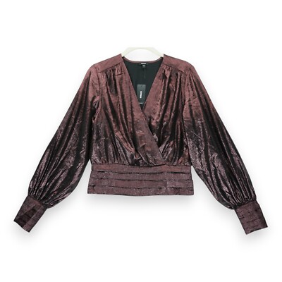 NWT EXPRESS Women's Blouse Metallic Brown Balloon Sleeve Sz Small Long Sleeve