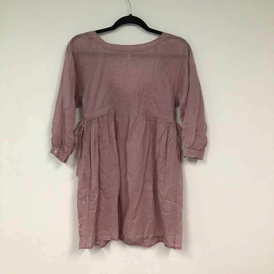 Monoreno 女式玫瑰粉色半透明刺绣束腰外衣 3/4 卷袖小号 — 第 4/4 张图片