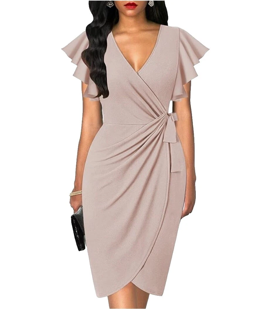 Short Sleeve Casual Solid Short Wrap Dresses