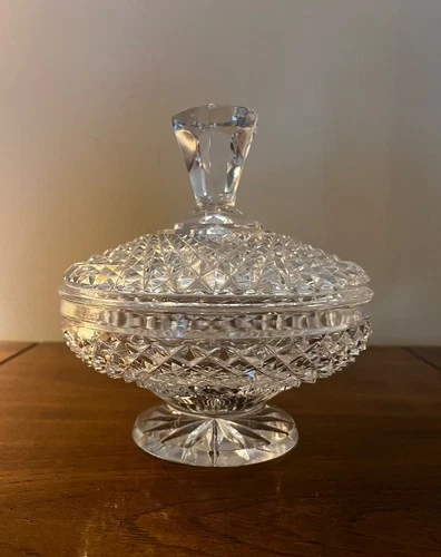Vintage Glass Anchor Hocking Candy Dish/Diamond Wexford Cut compote with lid