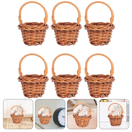 6 Pezzi Cestino della Spesa in Rattan Cesti in Miniatura per Bambini con Manico Artigianale - Foto 12 di 12