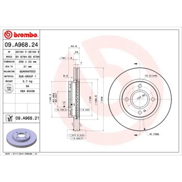 Brembo 2X Bremsscheibe Vorne Ø258 Mm InnenbelüFtet FüR Ford Fiesta VI Ka+ UK-image