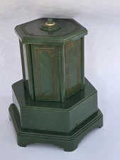 Antique Green Swiss Harmony Roundelay Music Box Cigarette Lipstick Carousel 