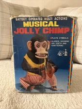 Vintage Musical Jolly Chimp Tin Toy Monkey - Working & Boxed