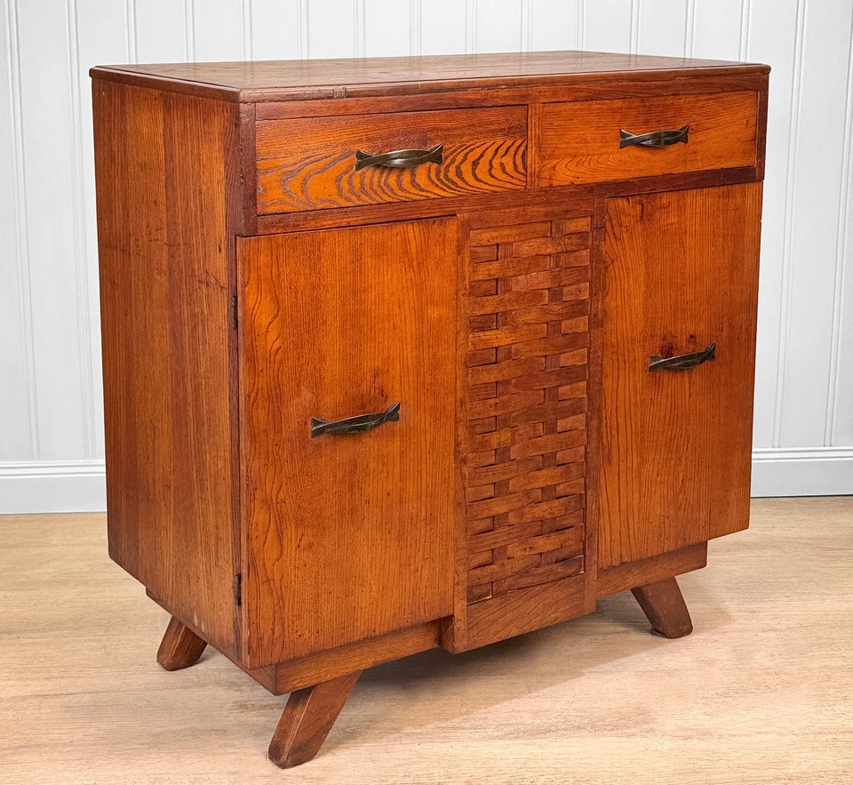 Антикварная фермерская дубовая корзина плетеный буфетный сервиз - Изображение 3 из 4