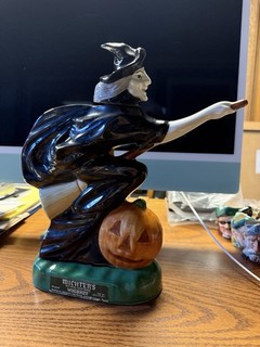 Michter’s Whiskey Flying Witch on Broom Stick & Halloween Pumpkin Decanter