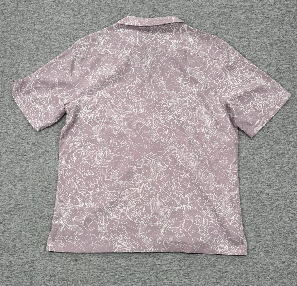 Camisa Hawaiana Coolibar Para Hombres Grande Púrpura Floral Cuello Lazo Campamento UPF 50+ Trópico Foto 3 de 4