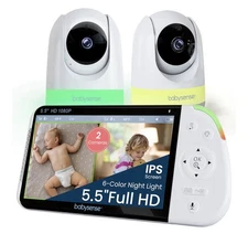Babysense 5.5” 1080p Full HD Split-Screen Baby Monitor with 2 Cameras, 6 Colors
