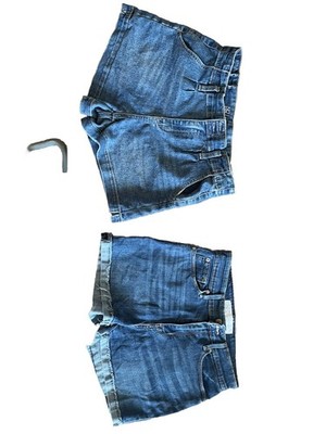 PRE-OWNED,  TWO PAIR OF GIRLS JEAN SHORTS.