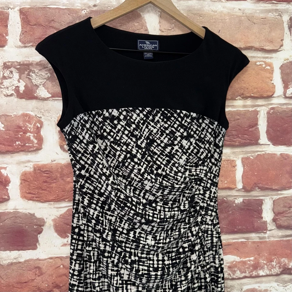 American Living Womens Dress 6 Black White Abstract Stretchy Casual Career - Image 3 of 4