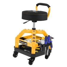 Rolling Shop Stool with Wheels, Heavy Duty Garage Work Mechanic Stool Yellow