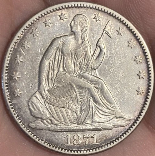 1871 P Seated Liberty Half Dollar AU Details Cleaned