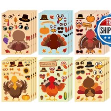 OHOME DIY Thanksgiving Turkey Stickers for Kids - 24 Sheets