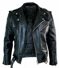 Men's Motorcycle Leather jacket Genuine Buffalo Skin Brando Style Black Biker
