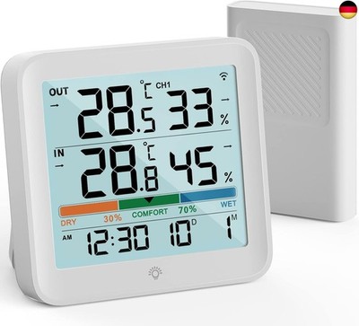 VOCOO Thermometer Innen/Ausen,kabellos Wetterstation Hygrometer mit Außensensor 