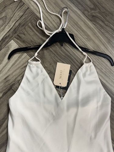WAYF The Vienna Halter Neck Satin Slip dress Size Medium Color Beige - Picture 3 of 11