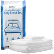 ForPro Premium Disposable Sheet Set, 4-PC King Size Bedding for Travel, Inclu...