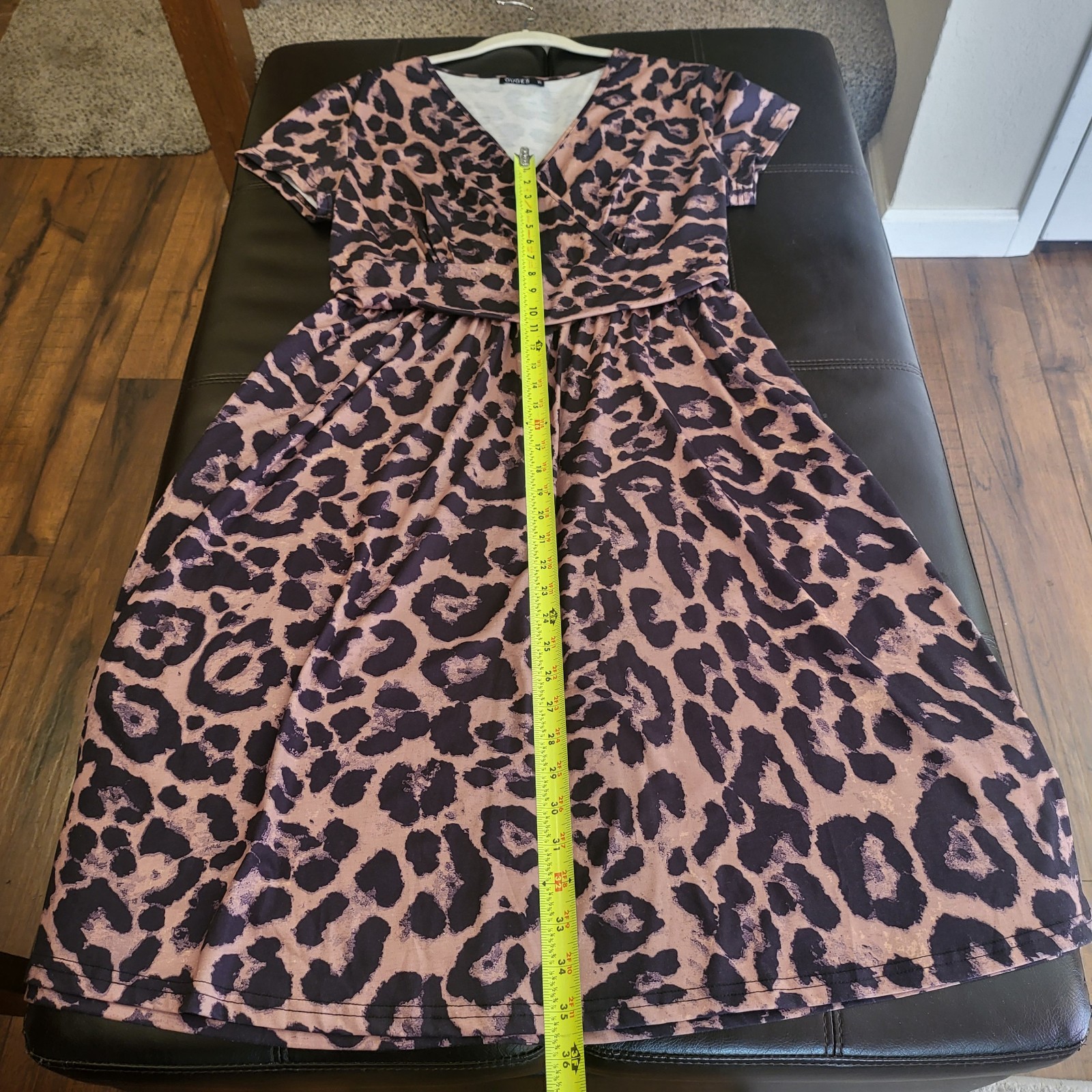 OUGES Brown Black Leopard Print V-Neck Short Slee… - image 7