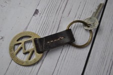 Vintage Marlboro Brand Keychain Solid Brass & Brown Leather Made In USA