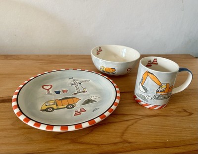 Mila Design Construction Set Baustelle Kinder Geschirr  Teller Schale Tasse 