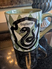 Harry Potter Hogwarts Slytherin Black Snake Green Argyle Coffee Cup Mug 14 oz