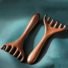 Wooden Meridian Massage Comb Anti-static 6-Claw Head Massager Promote Blood Circ