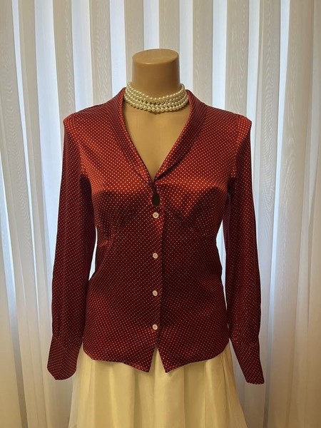 Women Laura Ashley Shirt Burgundy Silk 34 / XS /