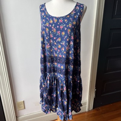 Lori Goldstein Logo Lavish Dress Plus Size 24W Navy Blue Floral Lace Sleeveless