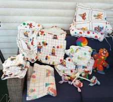 Vtg 80s Baby Circus Rainbow Lot Clown Nursery Bedding Decor USA RARE HTF 14 pc.