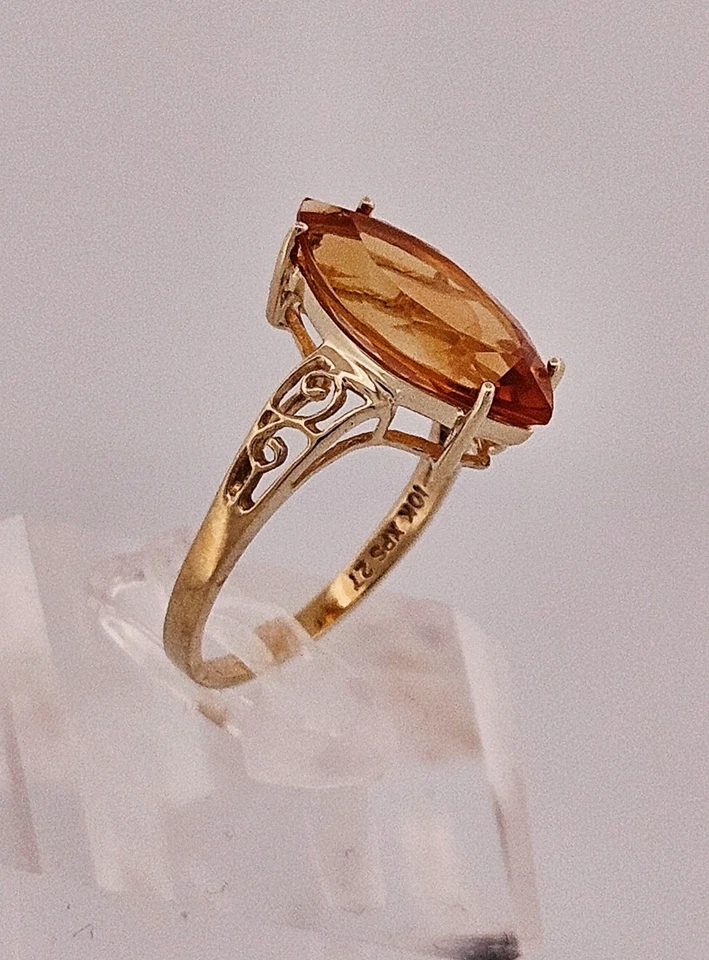 Anillo XPS 10k oro macizo aprox 4 quilates corte marquesa citrino con detalle filigrana Foto 3 de 4