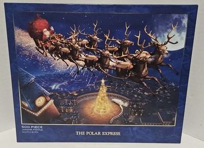 Pottery Barn The Polar Express Train Christmas Double Sided Wood Puzzle 500 Pc