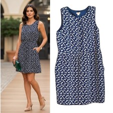 J. Crew Tossed Hearts Sleeveless Dress Size 4 Navy Blue White Lined Pockets