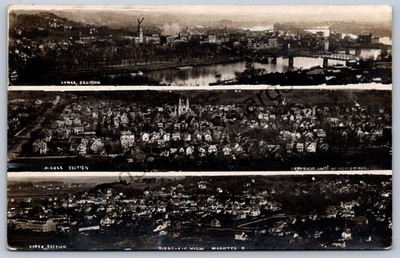 K54/ Marietta Ohio RPPC Postcard c1910 3View River Stores Homes Birdseye 257