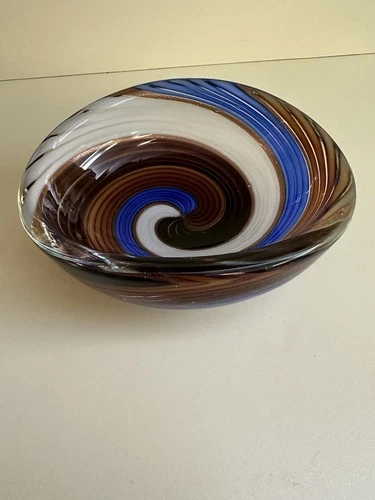 VTG Mid Century Murano Glass Copper Aventurine and Filigrana Bowl