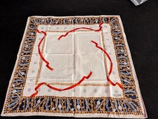 Vintage Celine Handkerchief Neckerchief Bandana Pocket Square White Gold Red