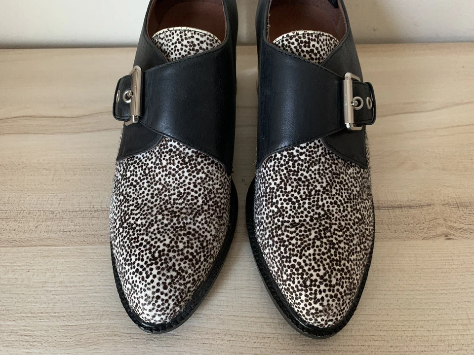 Jeffrey Campbell Mujer Talla 6.5B Animal Print Piel Hebilla Transparente Bloque Tacones Oxford Foto 4 de 4