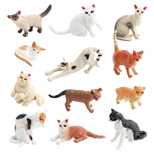 12Pcs Cat Craft Figure Miniature Mini Cat Figurines Kitty Mini Figures Toy Set