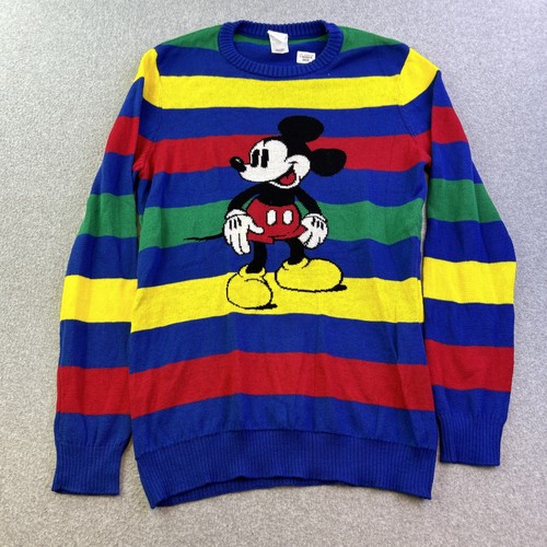 Disney 100 Mickey Mouse Sweater Adult XXL Blue Red Striped Knit Pullover Adult