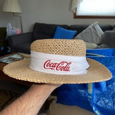 Vintage Coca Cola Coke Straw Wicker Sun Hat Cap RARE Made In The USA