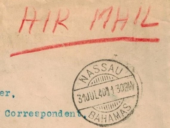 Bahamas 1940 Nassau Daily Tribune Airmail Cover w/CROWN CIRCLE in BLACK VF - Image 3 of 3