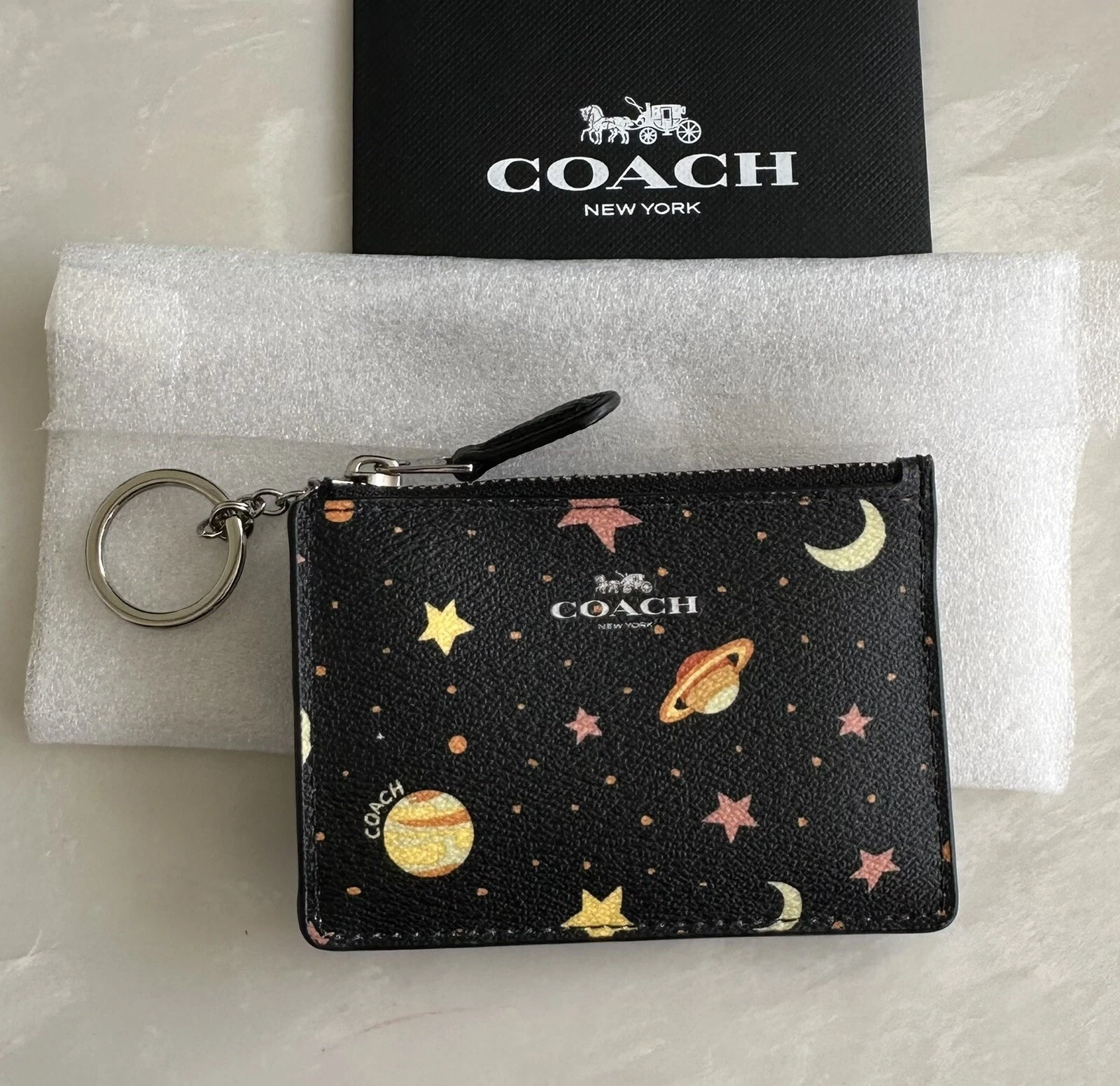 NUOVO PORTACHIAVI COACH SPACE MOTIF NERO MULTI ID CARD CASE 30059