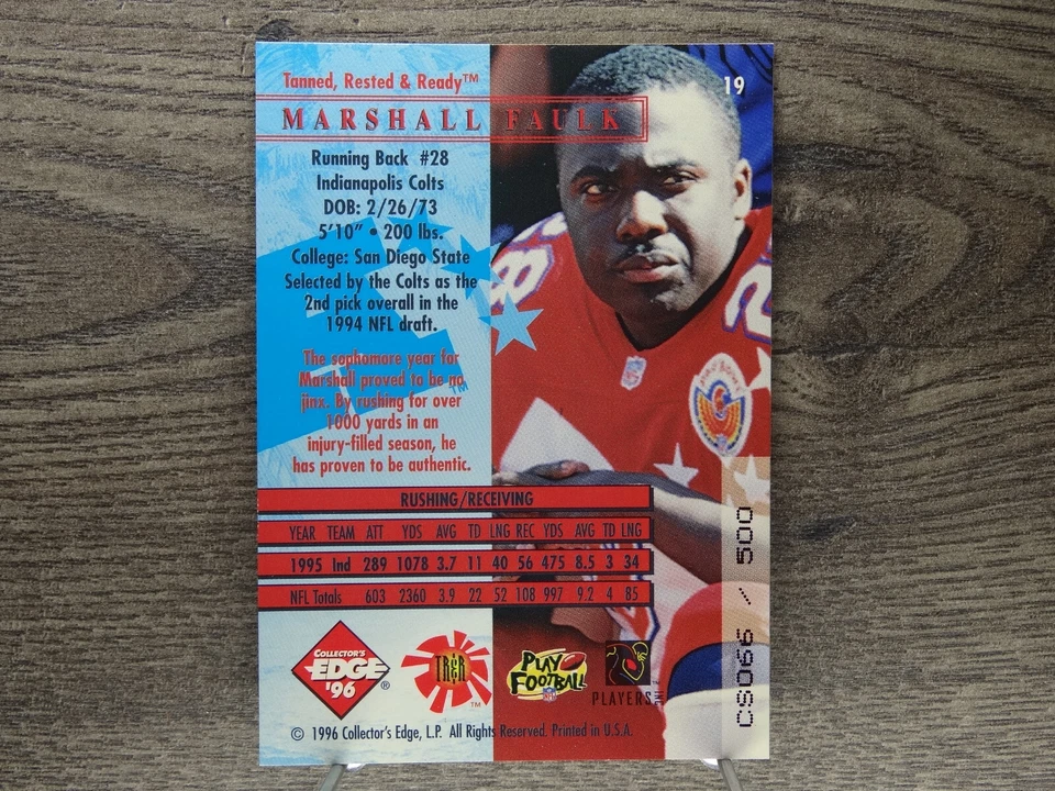 1996 CE President's Reserve Tanned Rested Ready CS/500 #19 Marshall Faulk /500 - Image 2 of 2