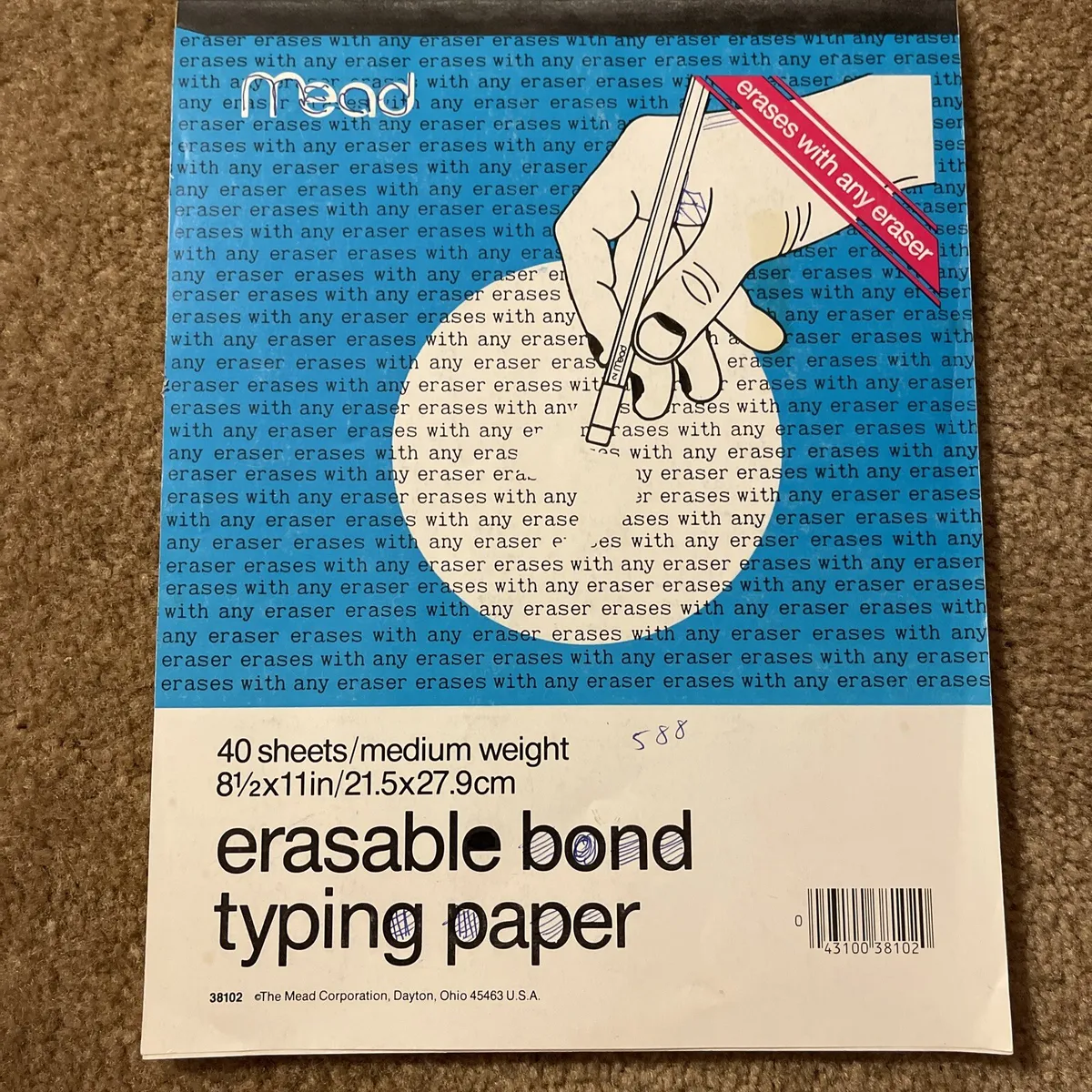 Mead Erasable Bond Typing Paper 35 Sheets Medium Weight 8.5x11 USA 5 Sheets  Used