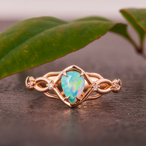 Natural Ethiopian Opal 14K Rose Gold Plated On Silver Vintage Engagement Ring
