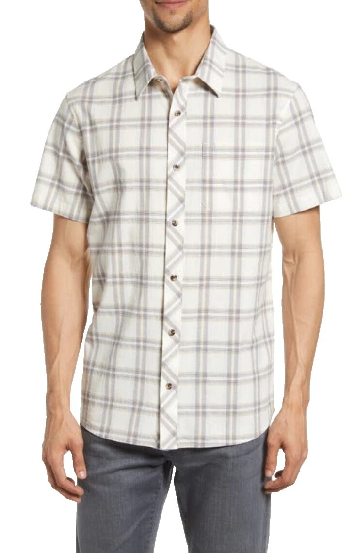 Short Sleeve Cotton Blend Casual Button-Down Shirts for Men