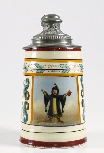 Jarra de cerveza tapa de estaño jarra de estudiante 1886 jarra de porcelana Munich Kindl litofanía - Imagen 1 de 9