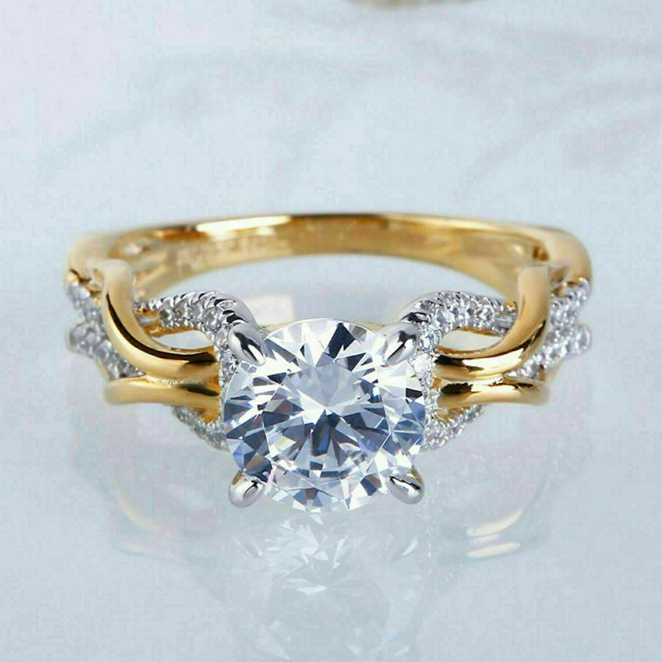 2,50 Karat Rund Solitär Diamant Damen Ring Verlobungsring Gelbgold-Finish Silber - Bild 2 von 4