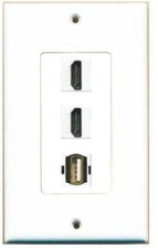 DecorZ -  2 HD 2.0 1 USB Port Wall Plate Coupler Jack Hide Cables-Wires-Cords